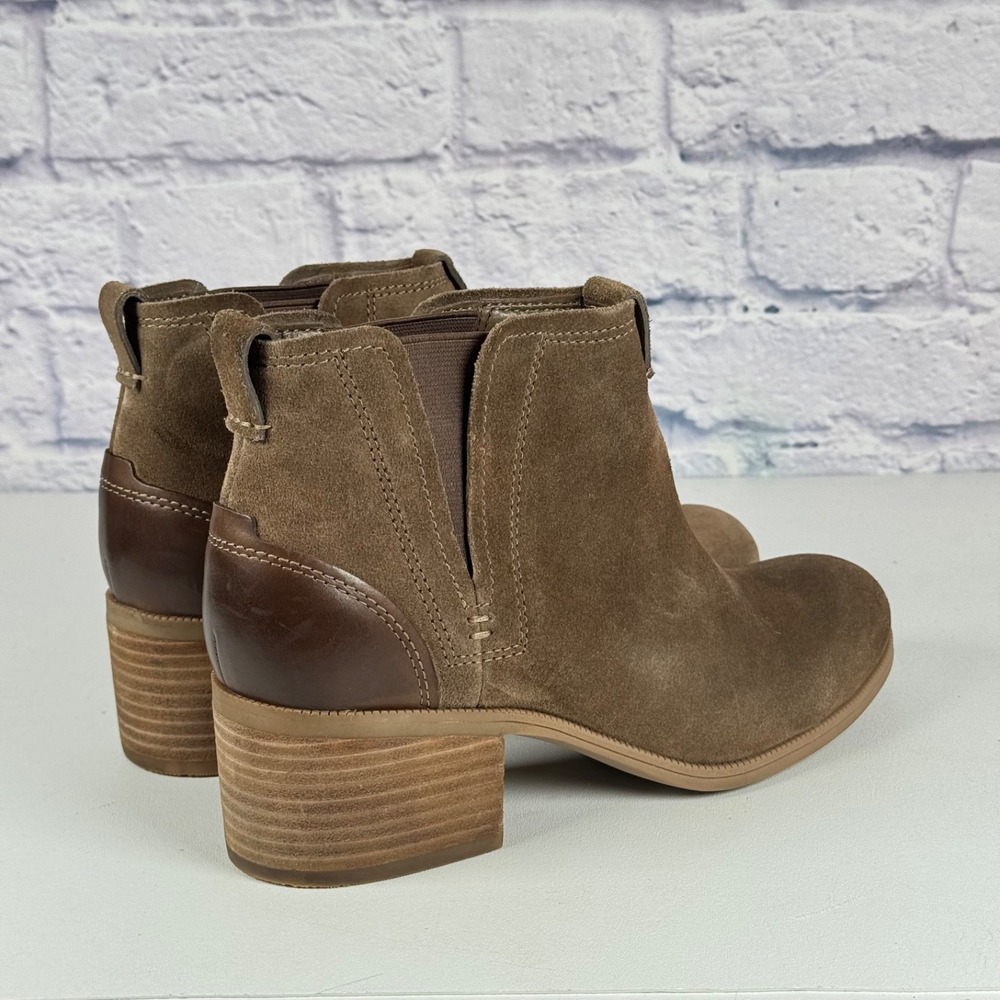 Clarks Maypearl Daisy Ankle Boots Booties Womens 10 Tan Suede Leather Block Heel - Picture 5 of 11